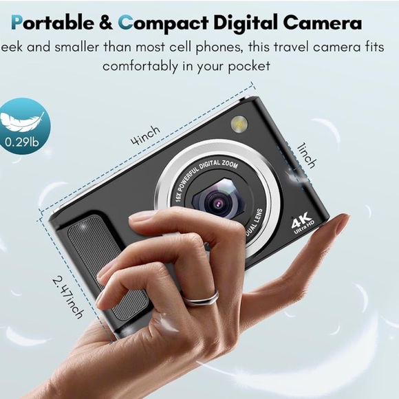 4K Digital Camera, 48MP Autofocus 16X Zoom W 32GB SD Card,Anti-Shake,2 Batteries - Picture 3 of 8